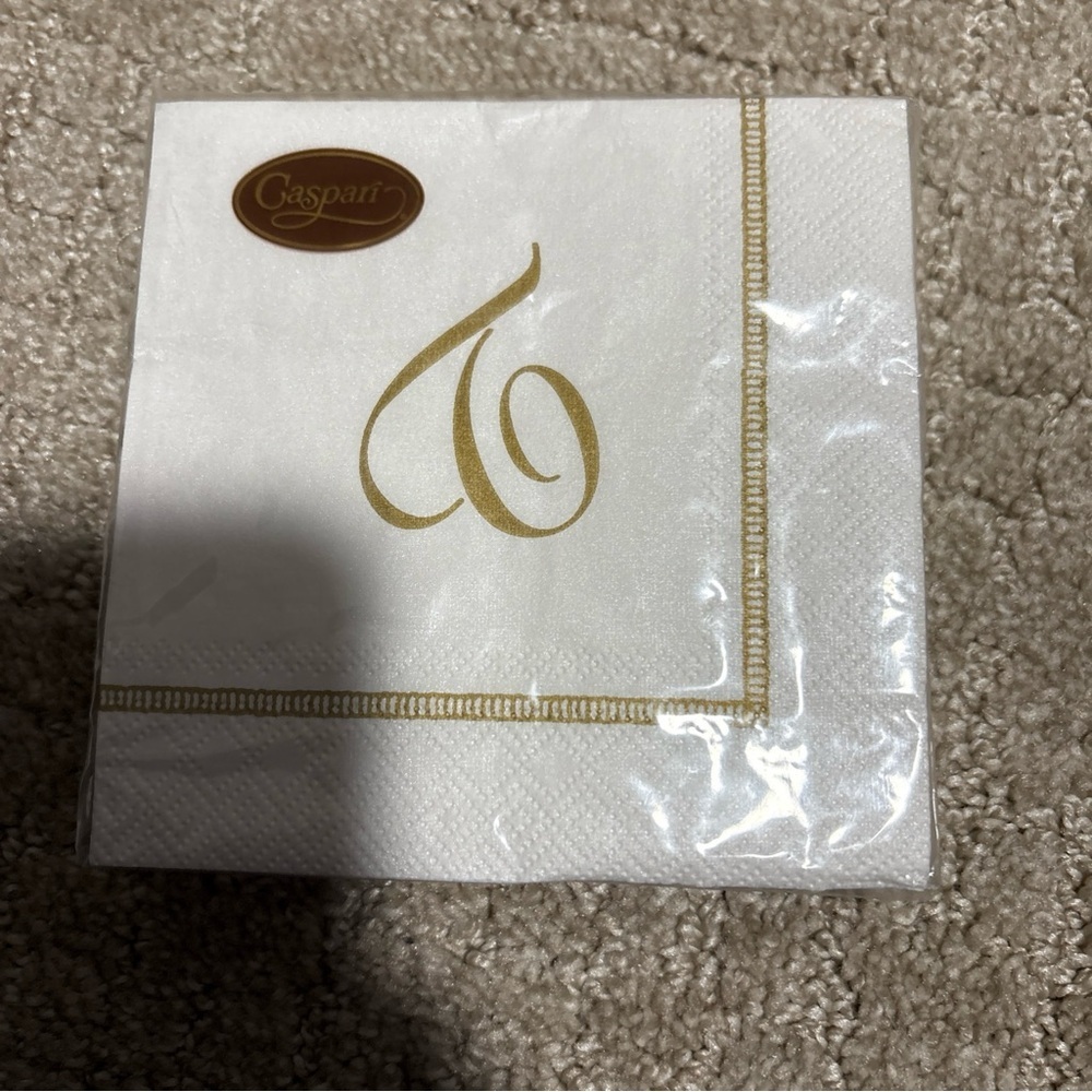 Caspari Hemstitch Script Letter T 20 Triple Ply Napkins 25cmx25cm